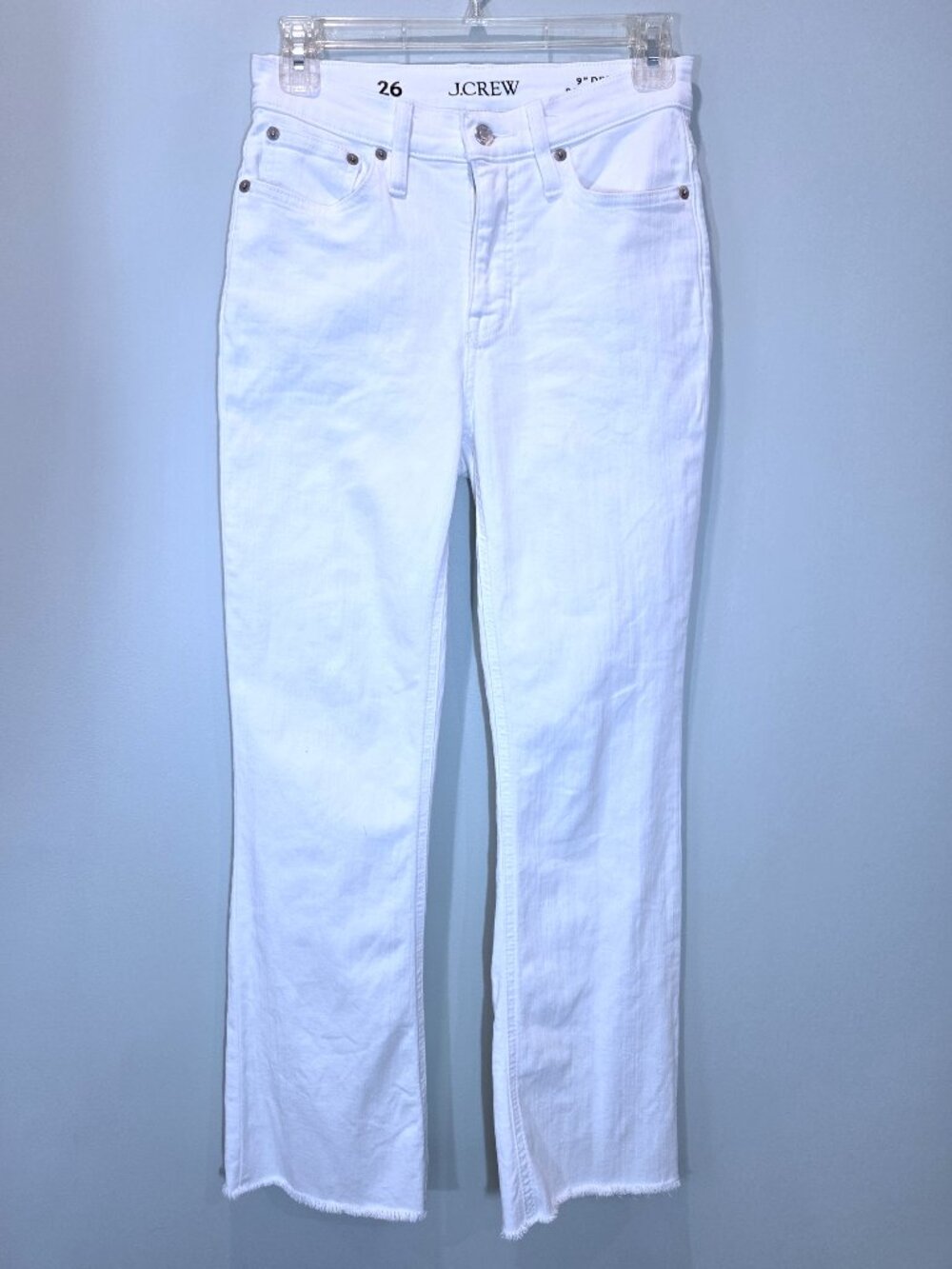 J. Crew 9" Demi Boot Crop White Jeans with raw hem Size 26